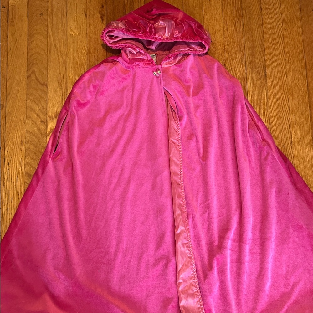 Disney Store Princess 7/8 M Pink Velvet Hooded Cape Cloak Sleeping Beauty Aurora